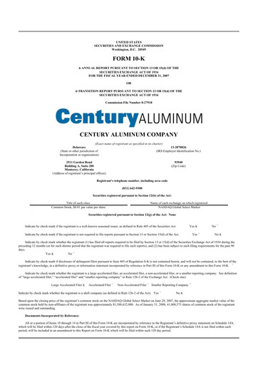 Thumbnail Century Aluminum
 10-K Annual Report 