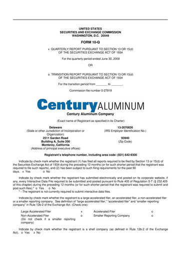 Thumbnail Century Aluminum
 10-Q Quarterly Report FY 