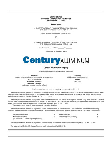 Thumbnail Century Aluminum
 10-Q Quarterly Report FY 