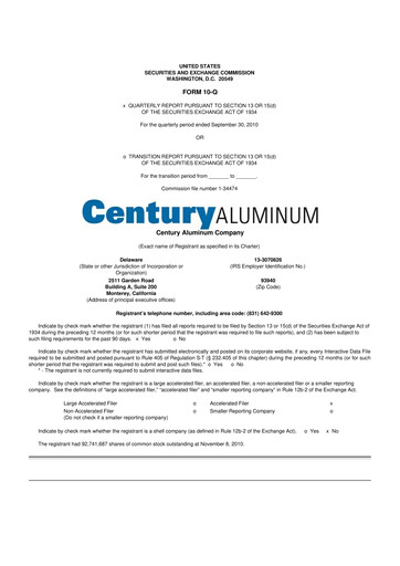 Thumbnail Century Aluminum
 10-Q Quarterly Report FY 