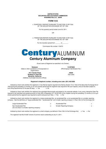 Thumbnail Century Aluminum
 10-Q Quarterly Report FY2011 