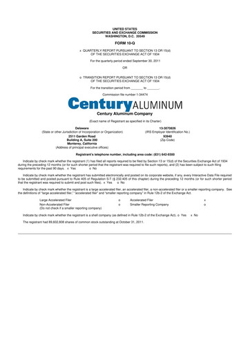 Thumbnail Century Aluminum
 10-Q Quarterly Report FY2011 