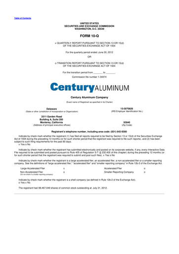 Thumbnail Century Aluminum
 10-Q Quarterly Report FY2012 