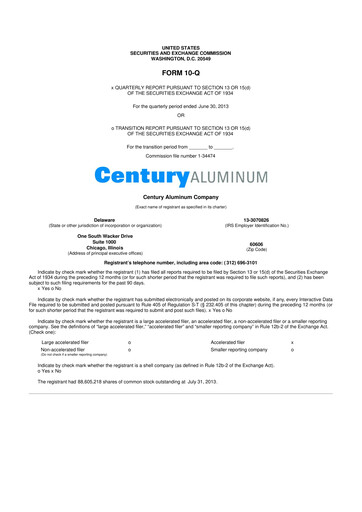 Thumbnail Century Aluminum
 10-Q Quarterly Report FY2013 