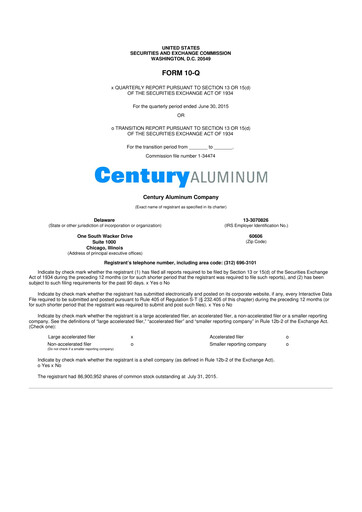 Thumbnail Century Aluminum
 10-Q Quarterly Report FY2015 