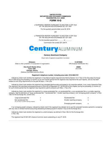 Thumbnail Century Aluminum
 10-Q Quarterly Report FY2018 