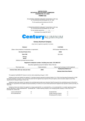 Thumbnail Century Aluminum
 10-Q Quarterly Report FY2019 