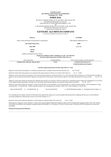 Thumbnail Century Aluminum
 10-K Annual Report 2019