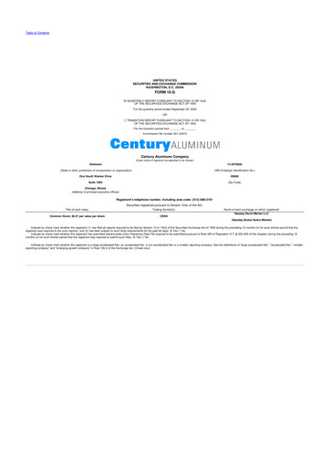 Thumbnail Century Aluminum
 10-Q Quarterly Report FY 