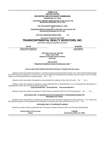 Thumbnail Transcontinental Realty Investors 10-Q Quarterly Report FY 