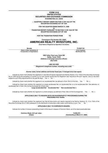 Thumbnail American Realty Investors 10-Q Quarterly Report FY 