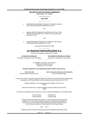 Thumbnail Ultrapar Participacoes 20-F Annual Report 