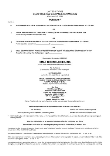 Miniature Himax Technologies 20-F Rapport annuel 