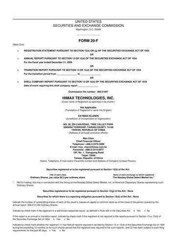 Miniature Himax Technologies 20-F Rapport annuel 