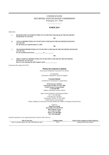 Thumbnail Patria Investments 20-F Annual Report 