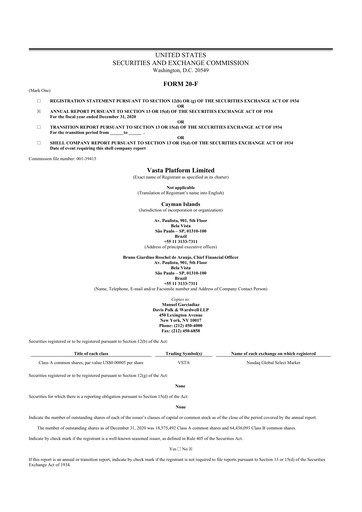 Miniature Vasta Platform 20-F Rapport annuel 