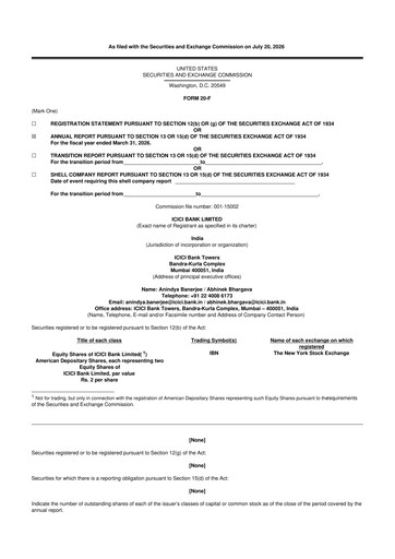 Miniature ICICI Bank 20-F Rapport annuel 