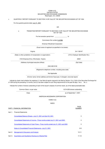 Miniature American Woodmark
 10-Q Rapport trimestriel  