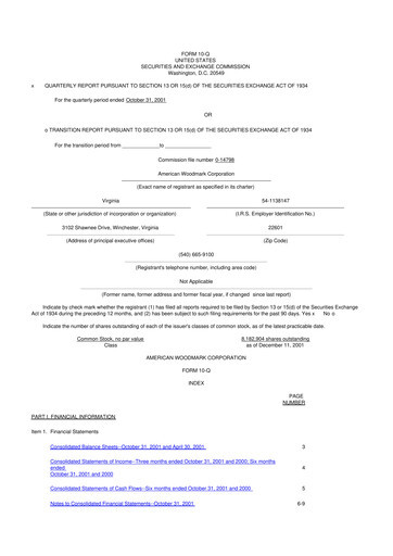 Miniature American Woodmark
 10-Q Rapport trimestriel  