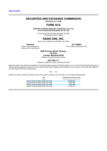 Miniature Urban One
 10-Q Rapport trimestriel  