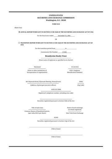 Thumbnail Brandywine Realty Trust
 10-K Annual Report 
