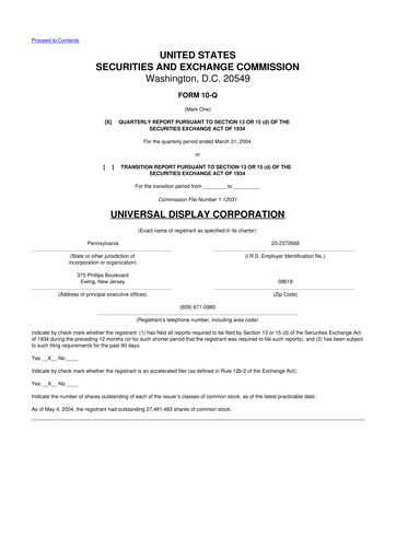 Vorschaubild Universal Display Corporation
 10-Q Quartalsbericht  