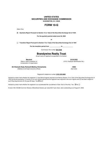Thumbnail Brandywine Realty Trust
 10-Q Quarterly Report FY 