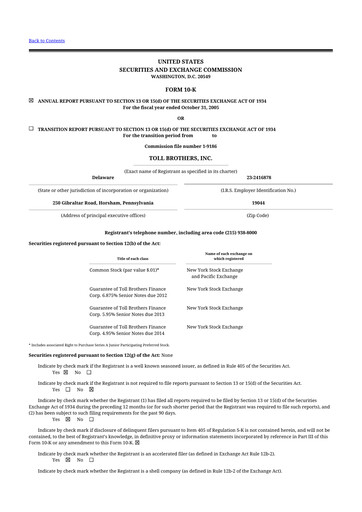 Thumbnail Toll Brothers
 10-K Annual Report 