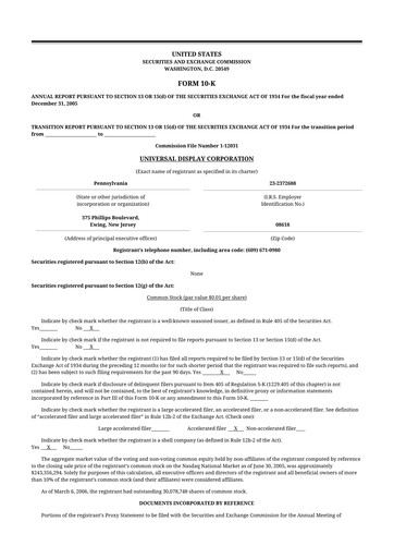 Thumbnail Universal Display Corporation
 10-K Annual Report 
