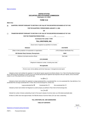 Thumbnail Toll Brothers
 10-Q Quarterly Report FY 