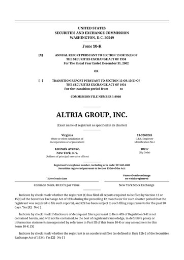 Thumbnail Altria Group 10-K Annual Report 