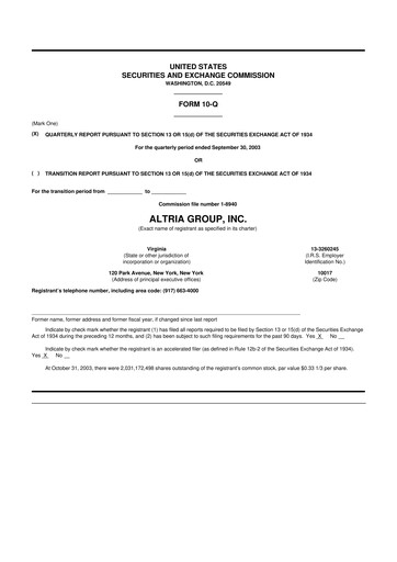 Vorschaubild Altria Group 10-Q Quartalsbericht  