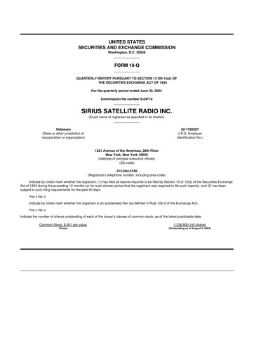 Thumbnail Sirius XM 10-Q Quarterly Report FY 