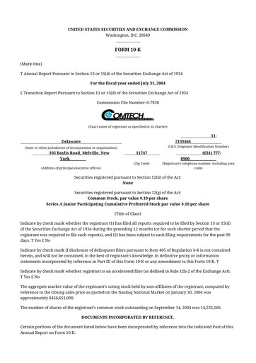 Thumbnail Comtech Telecommunications 10-K Annual Report 