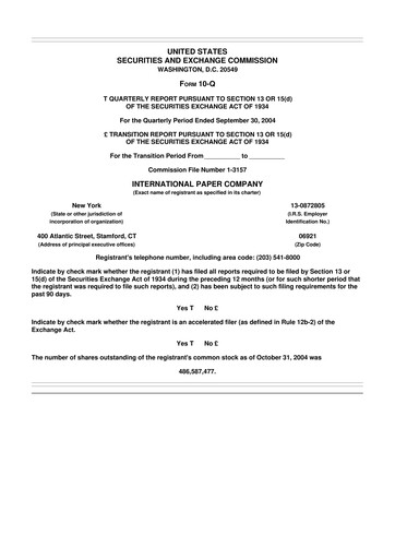 Thumbnail International Paper
 10-Q Quarterly Report FY 