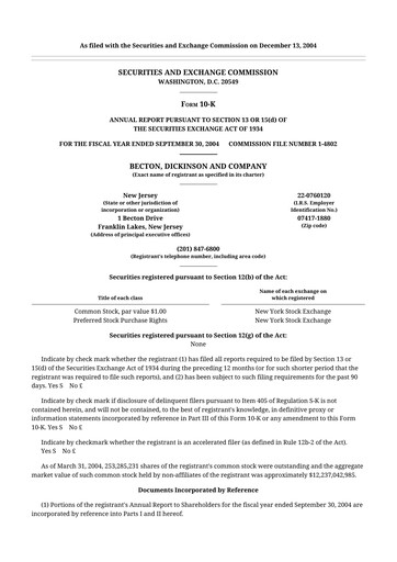 Thumbnail Becton Dickinson 10-K Annual Report 