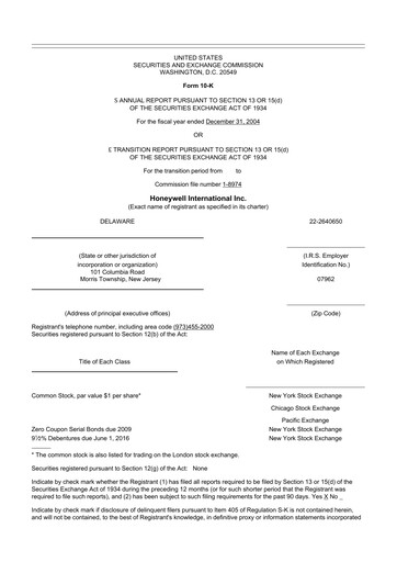 Thumbnail Honeywell 10-K Annual Report 