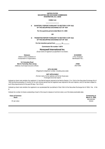 Thumbnail Honeywell 10-Q Quarterly Report FY 