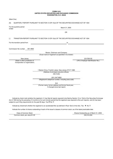 Thumbnail Becton Dickinson 10-Q Quarterly Report FY 