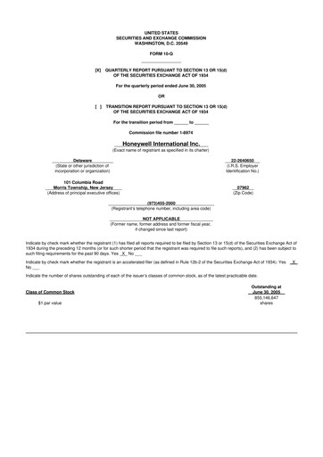 Thumbnail Honeywell 10-Q Quarterly Report FY 