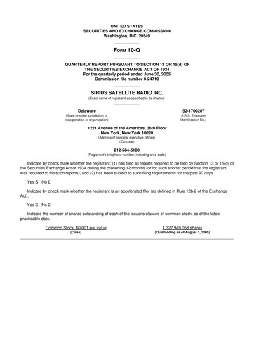 Thumbnail Sirius XM 10-Q Quarterly Report FY 