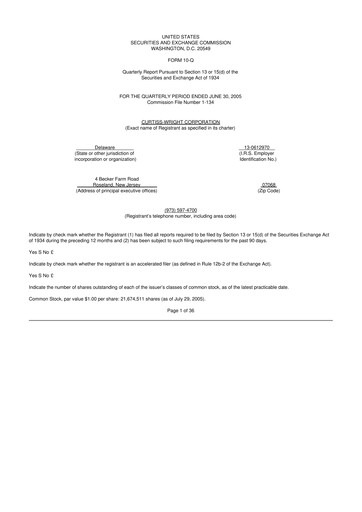 Thumbnail Curtiss-Wright
 10-Q Quarterly Report FY 