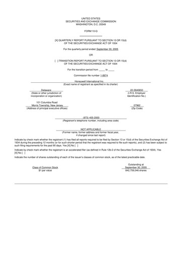 Thumbnail Honeywell 10-Q Quarterly Report FY 