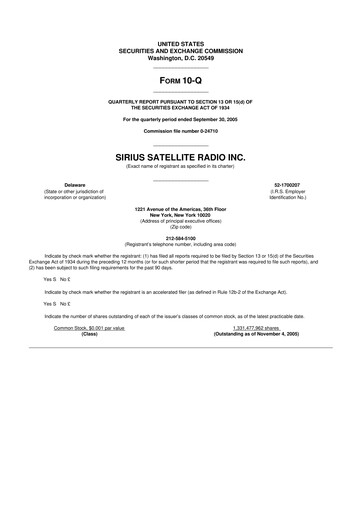 Thumbnail Sirius XM 10-Q Quarterly Report FY 