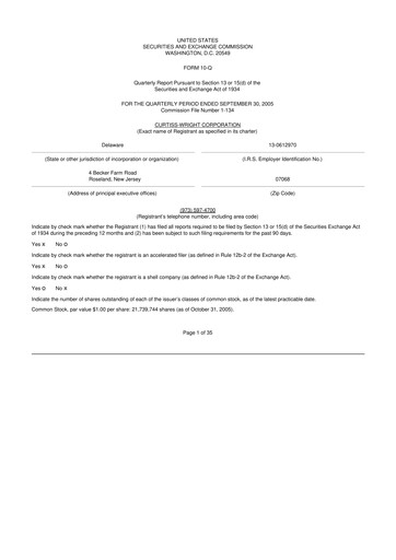 Thumbnail Curtiss-Wright
 10-Q Quarterly Report FY 