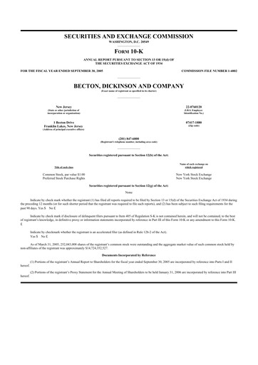 Thumbnail Becton Dickinson 10-K Annual Report 
