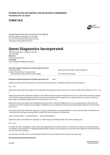 Thumbnail Quest Diagnostics
 10-K Annual Report 