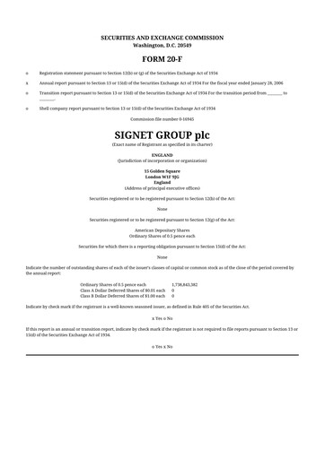Thumbnail Signet Jewelers
 20-F Annual Report 