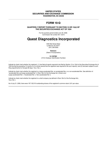 Vorschaubild Quest Diagnostics
 10-Q Quartalsbericht  