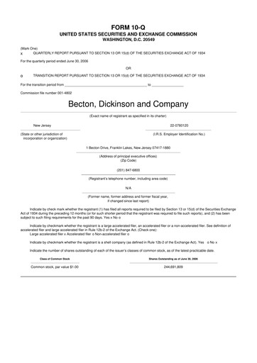 Thumbnail Becton Dickinson 10-Q Quarterly Report FY 